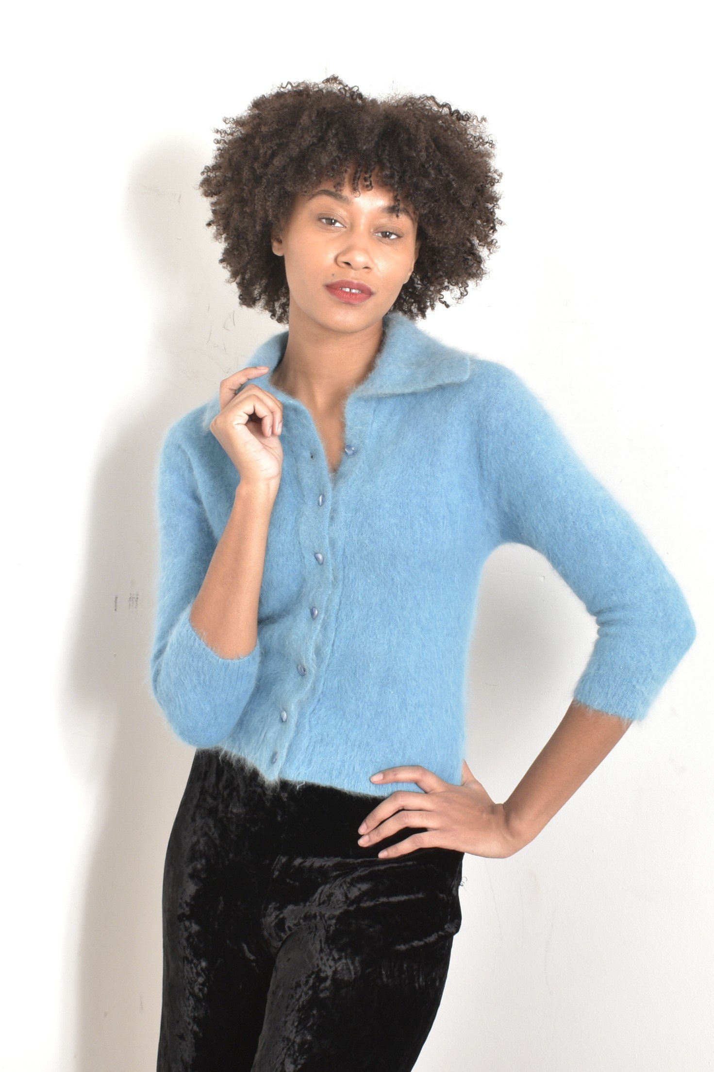1950s Fluffy Angora Cardigan-medium — La Poubelle Vintage